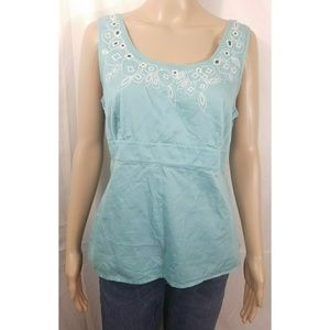 Ann Taylor Loft Blue White Embroidered Tank Top